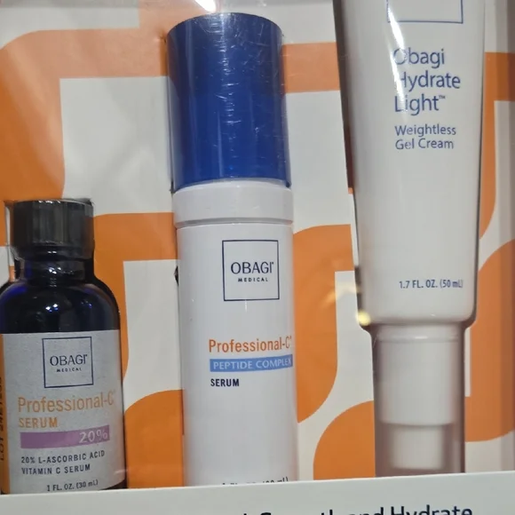 Obagi Trio- Pro-C 20% Serum, Peptide Complex & Hydrate Light Gel Cream Set.